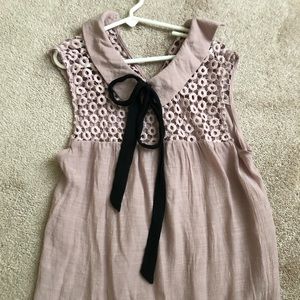 Pink Sleeveless Top with Black tie detail